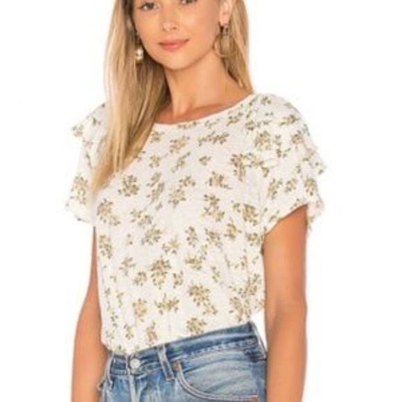 Current/Elliott The Double Ruffle Tee Linen Cotton Pearson Floral 2 - Medium - Picture 2 of 12